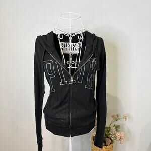 Cute Vintage y2k PINK black zip up hoodie/sweatshirt with logo details